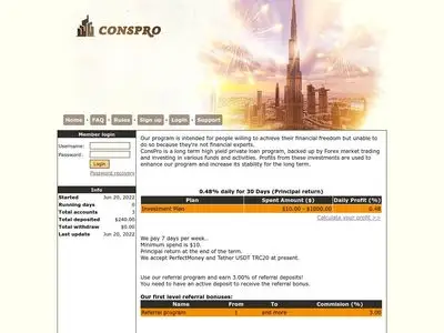 ConsPro (conspro.biz) program details. Reviews, Scam or Paying - HyipScan.Net