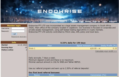 Endowrise PTY LTD (endowrise.com) program details. Reviews, Scam or Paying - HyipScan.Net