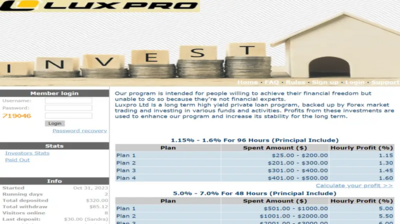 LuxPro (luxpro.site) program details. Reviews, Scam or Paying - HyipScan.Net