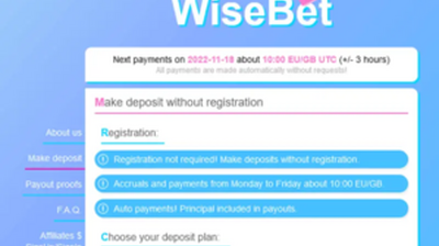 Wise Bet Online (wisebet.online) program details. Reviews, Scam or Paying - HyipScan.Net