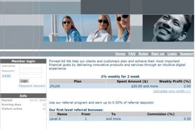 Finvest-ltd (finvest-ltd.top) program details. Reviews, Scam or Paying - HyipScan.Net